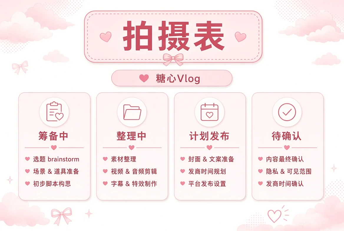糖心Vlog拍摄表内容状态
